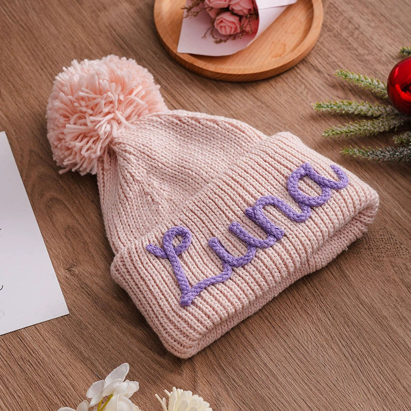 Hand Embroidered Kids Hat with Pom Pom