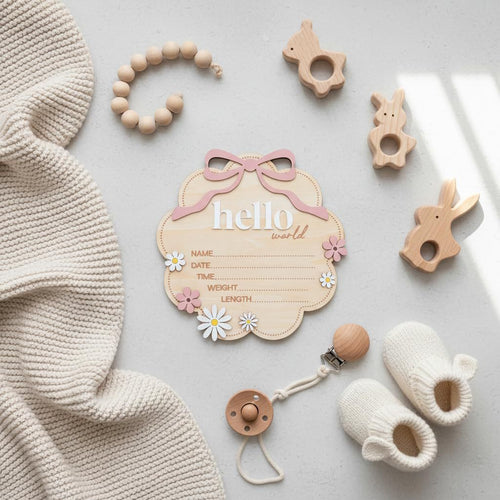 Baby Birth Stats "Hello World" Wooden : Newborn arrival Sign for hospital, birth stat plaque, nursery decor