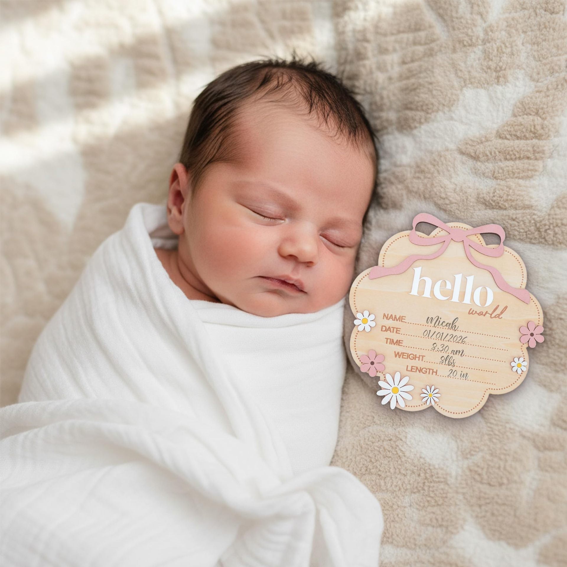 Baby Birth Stats "Hello World" Wooden : Newborn arrival Sign for hospital, birth stat plaque, nursery decor