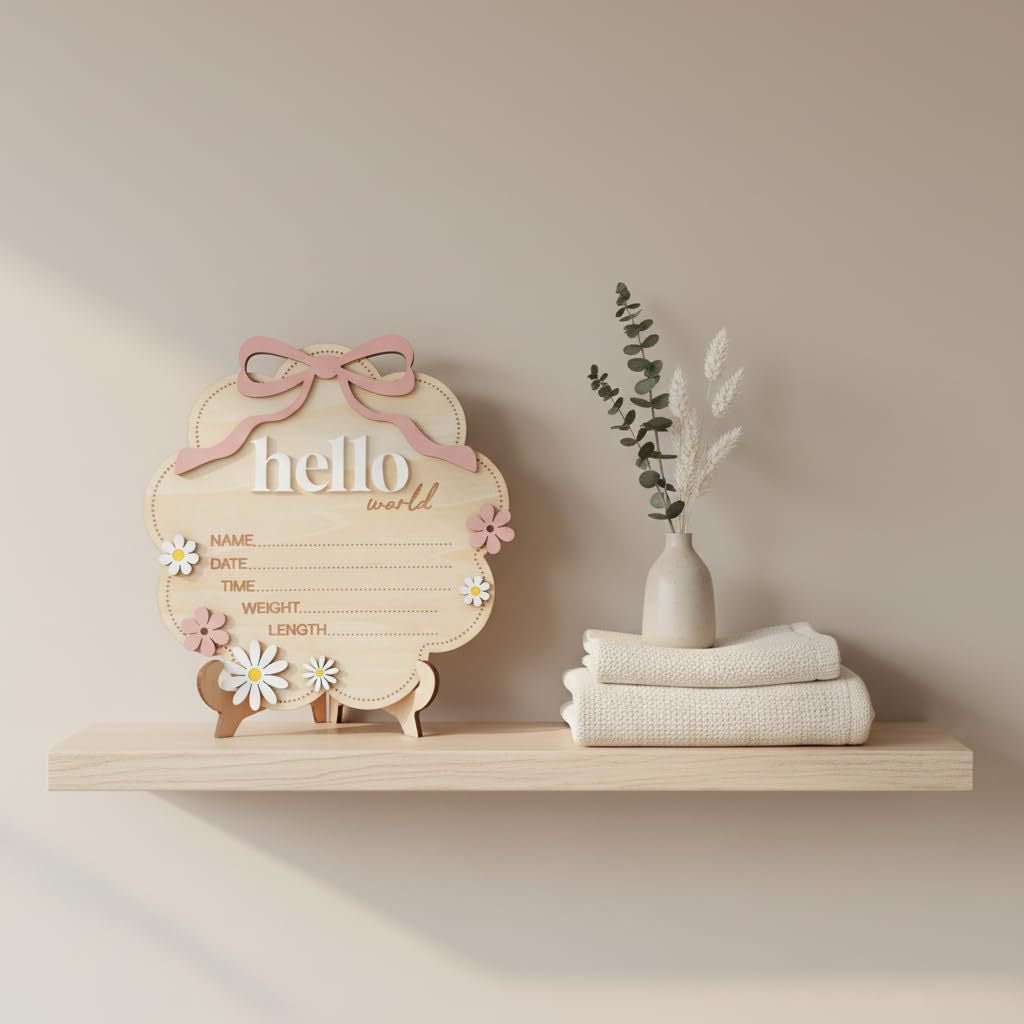 Baby Birth Stats "Hello World" Wooden : Newborn arrival Sign for hospital, birth stat plaque, nursery decor