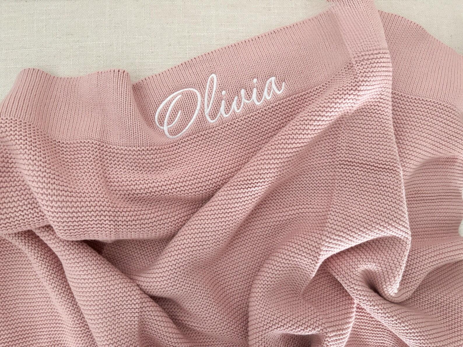 Blush Pink Knitted Personalised Baby Blanket