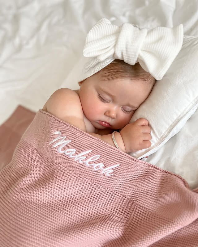 Blush Pink Knitted Personalised Baby Blanket