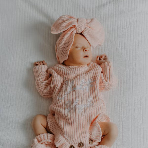 Chunky Knit Romper & Beanie & Bootie & Topknot Bundle