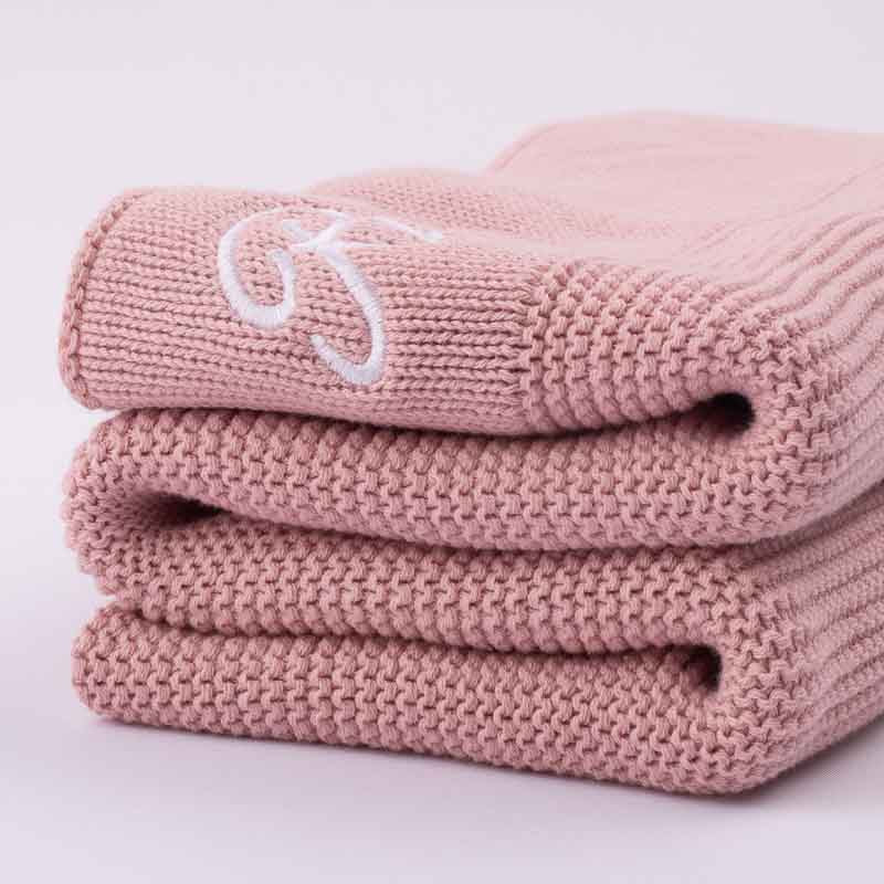 Blush Pink Knitted Personalised Baby Blanket