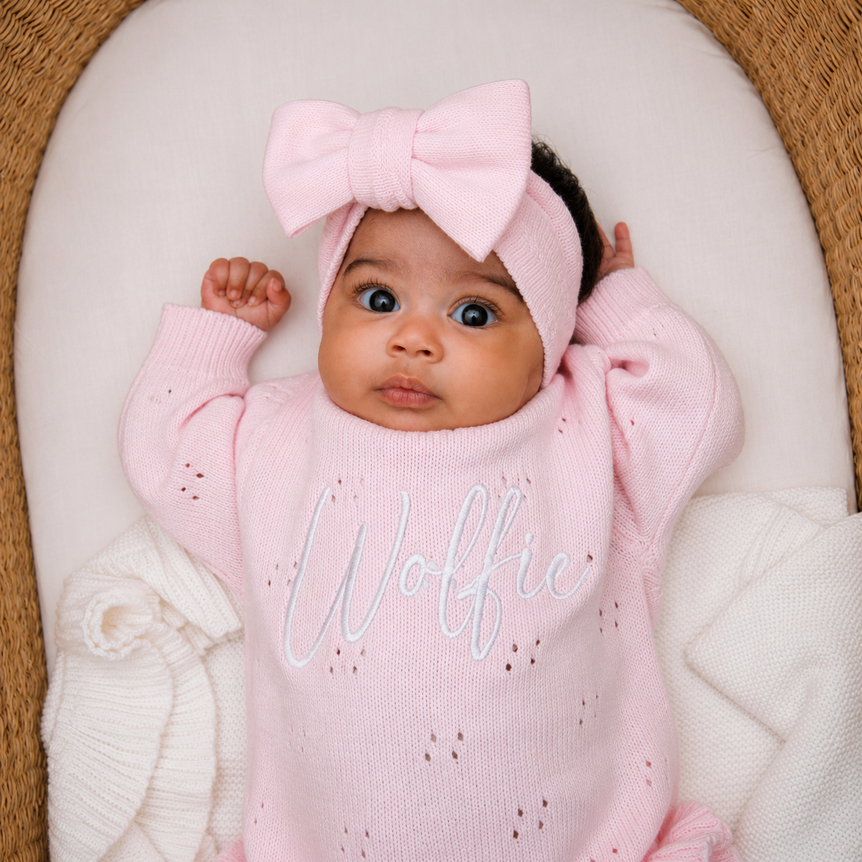 Personalised Baby Pink Knit Romper – Lightweight Embroidered Cotton Summer Outfit