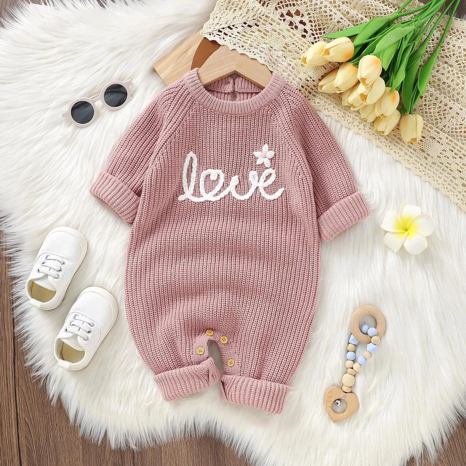 Floral Baby Name Sweater with Love Embroidery