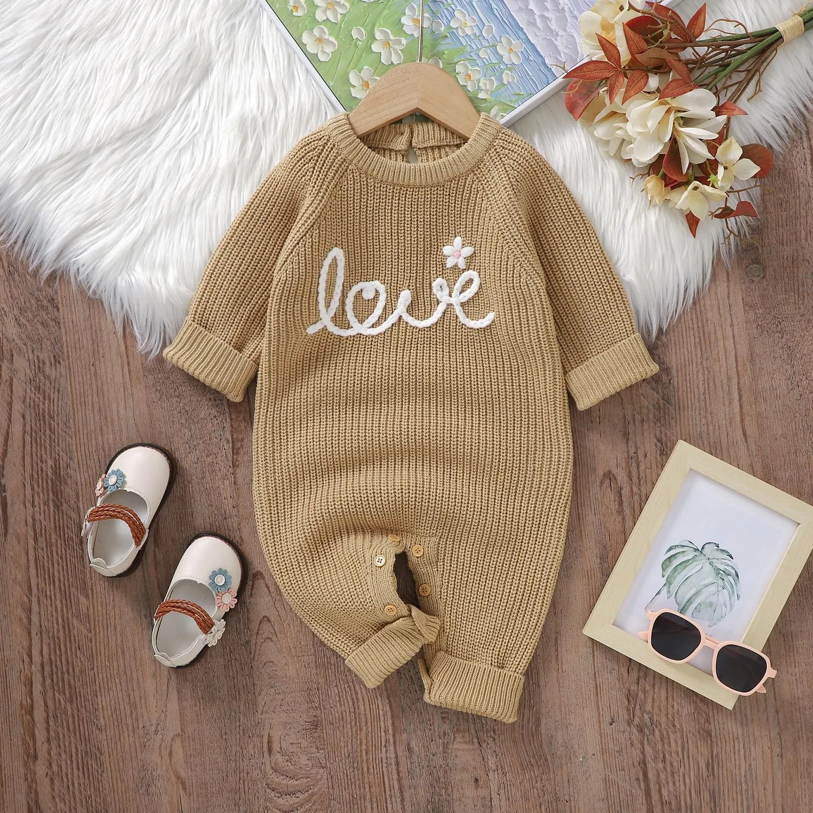 Floral Baby Name Sweater with Love Embroidery