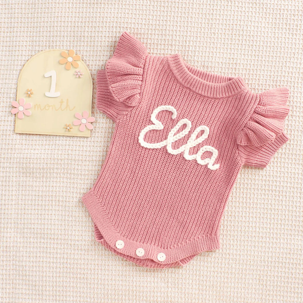 Custom Baby Name Romper, Personalized Baby Girl Romper, Ruffle Romper Newborn, Cake Smash Outfit, Embroidered Baby Onesie, Baby Shower Gifts