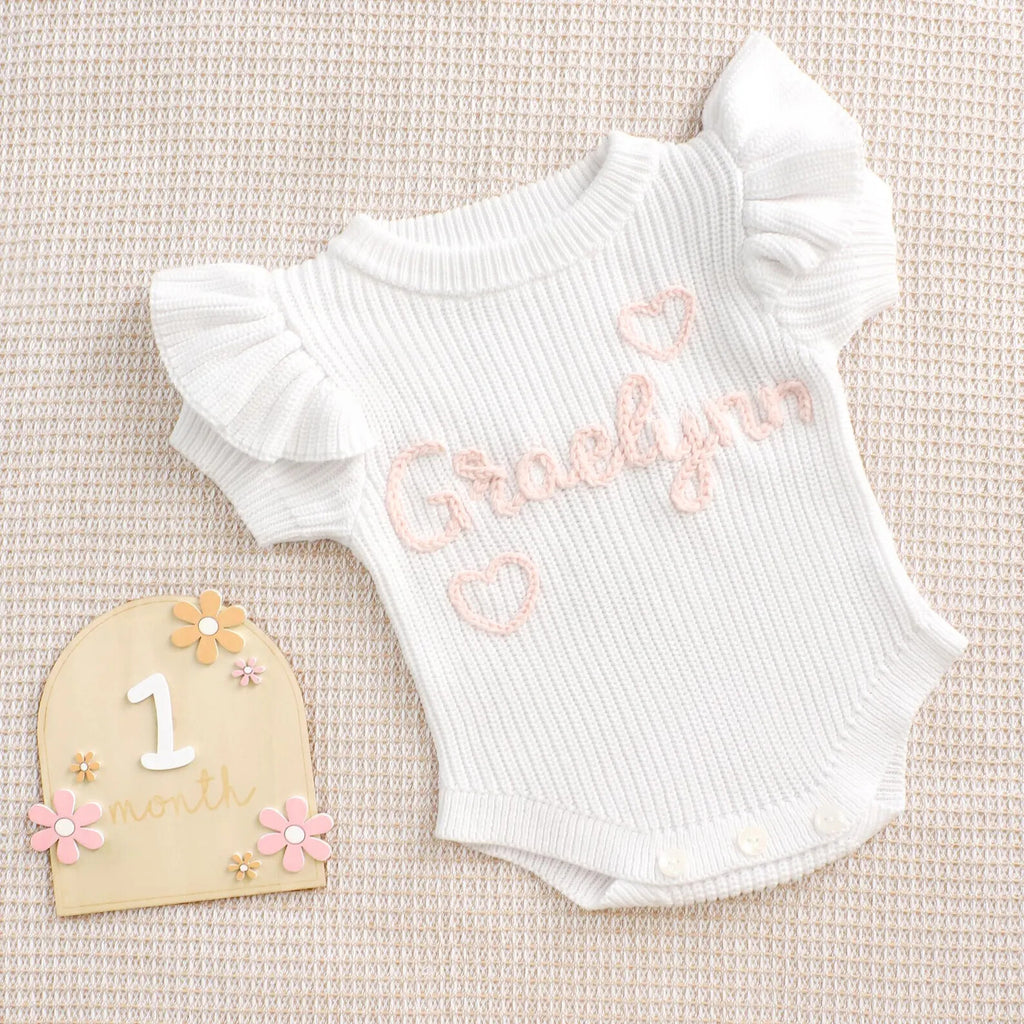 Custom Baby Name Romper, Personalized Baby Girl Romper, Ruffle Romper Newborn, Cake Smash Outfit, Embroidered Baby Onesie, Baby Shower Gifts
