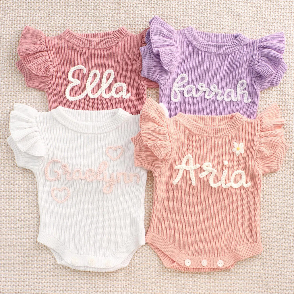 Custom Baby Name Romper, Personalized Baby Girl Romper, Ruffle Romper Newborn, Cake Smash Outfit, Embroidered Baby Onesie, Baby Shower Gifts