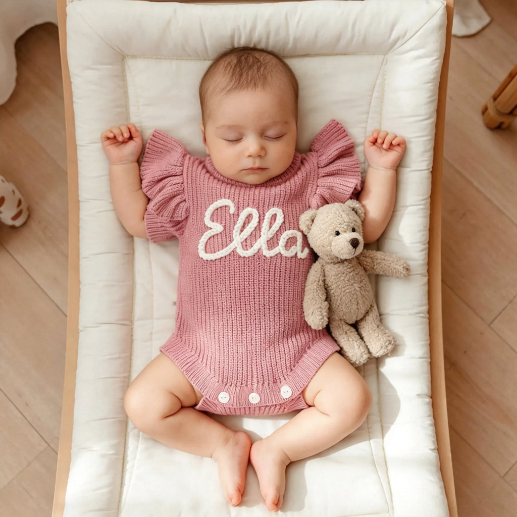 Custom Baby Name Romper, Personalized Baby Girl Romper, Ruffle Romper Newborn, Cake Smash Outfit, Embroidered Baby Onesie, Baby Shower Gifts