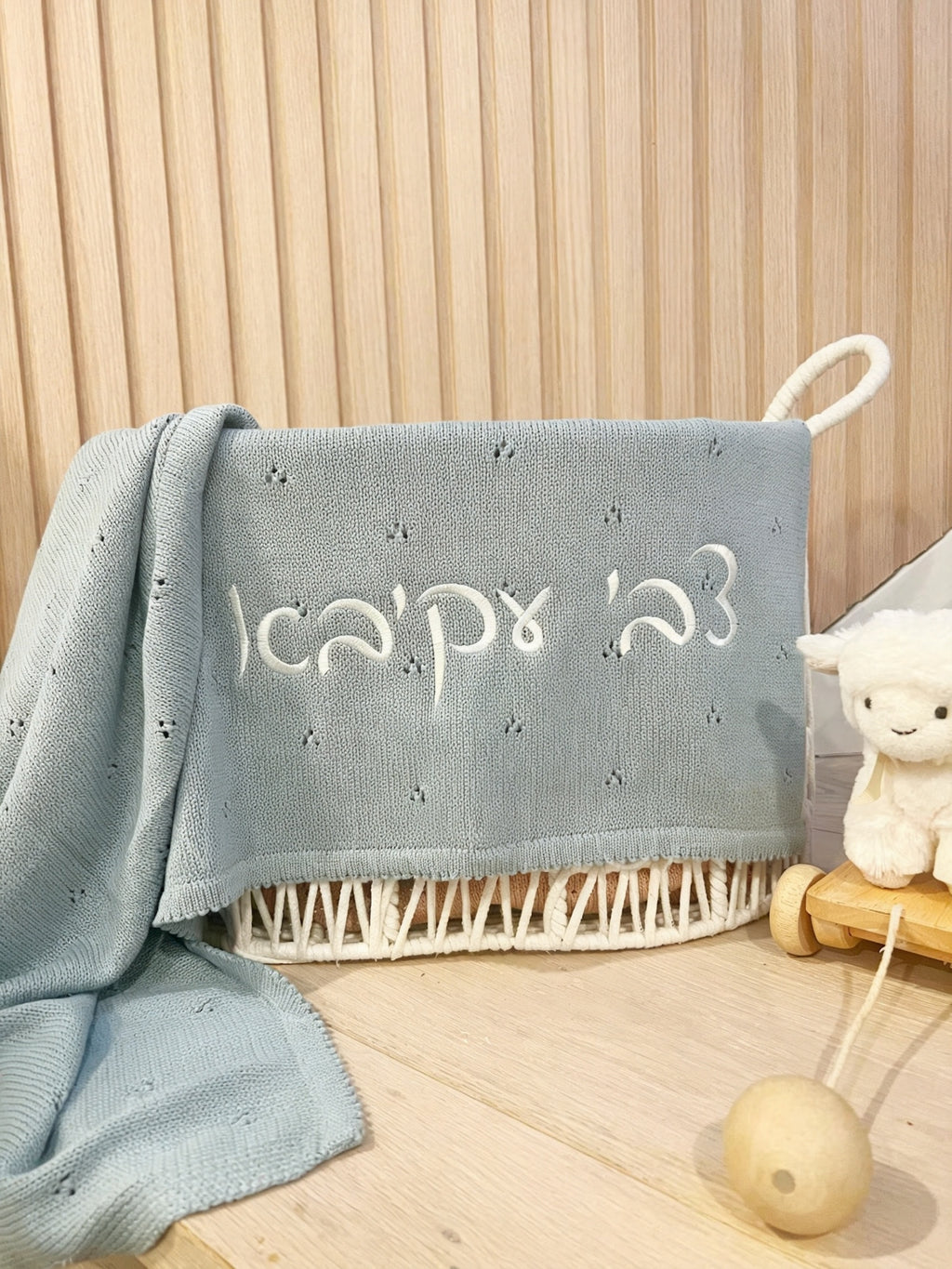 Personalized Knit Baby Blanket: Pointelle Swaddle, Newborn Gift