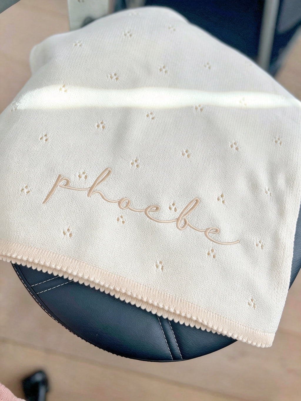 Personalized Knit Baby Blanket: Pointelle Swaddle, Newborn Gift