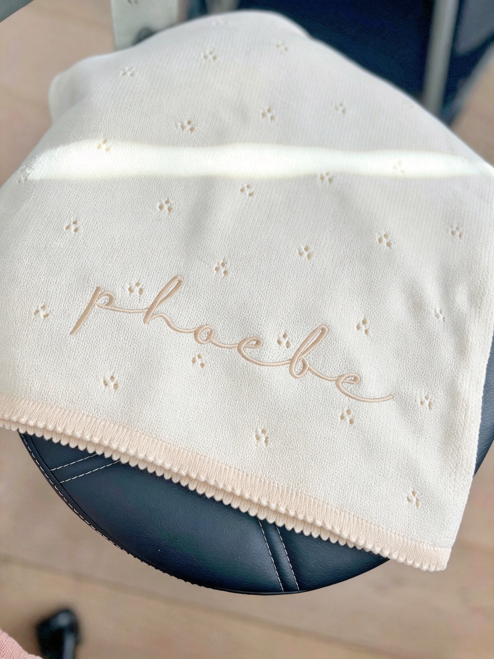 Personalized Knit Baby Blanket: Pointelle Swaddle, Newborn Gift